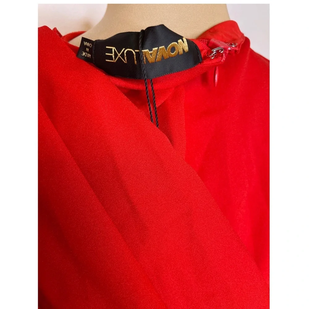 Fashion Nova Women Maxi Dress Vienne Draped Chiffon Holiday Glam XL Red